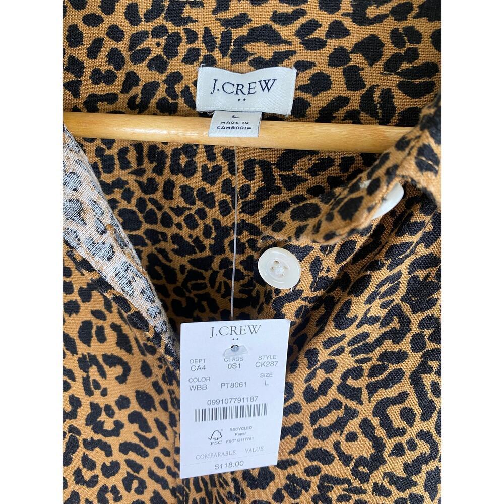 NWT J.Crew Factory Leopard Linen Blend Shirt Dress Belted Large - Picture 12 of 13